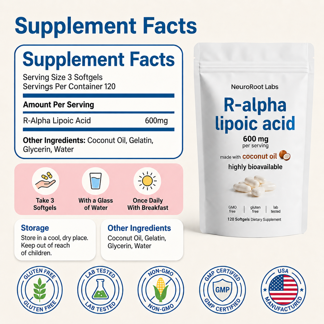 R-Alpha Lipoic Acid Softgels (600mg)