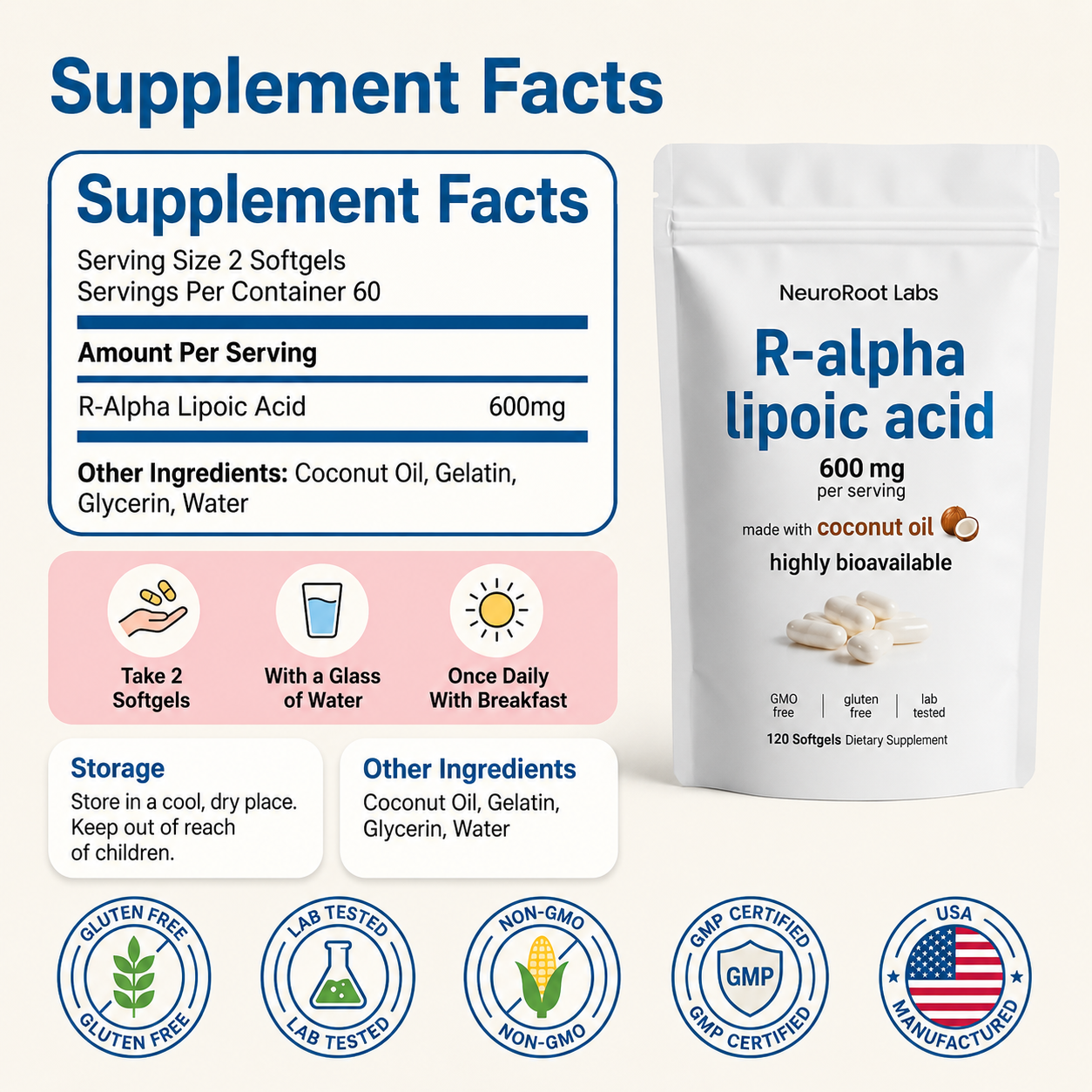 R-Alpha Lipoic Acid Softgels (600mg)